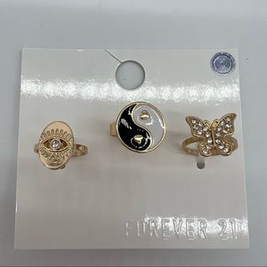NWT Forever 21 Rings Evil Eye Yin Yang Butterfly Gold Size 7 Womens